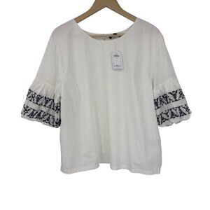 Banana Republic Factory Embroidered Sleeve Top Cotton Off White XL NEW